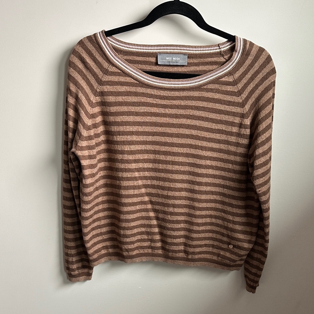 Mos Mosh Striped Brown Crew Neck Sweater